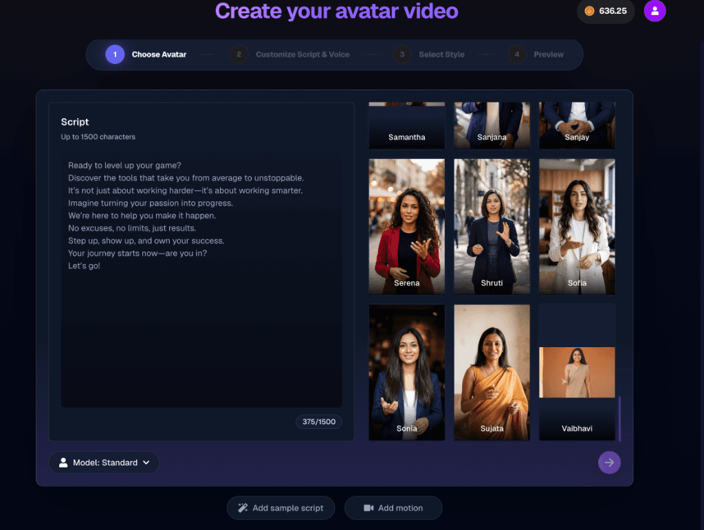AI Avatar Dashboard UI
